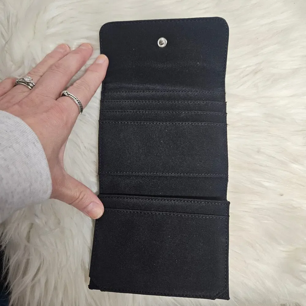 Vintage Esprit Black Trifold Wallet 90s Minimalist Nylon Y2K Logo ID Window